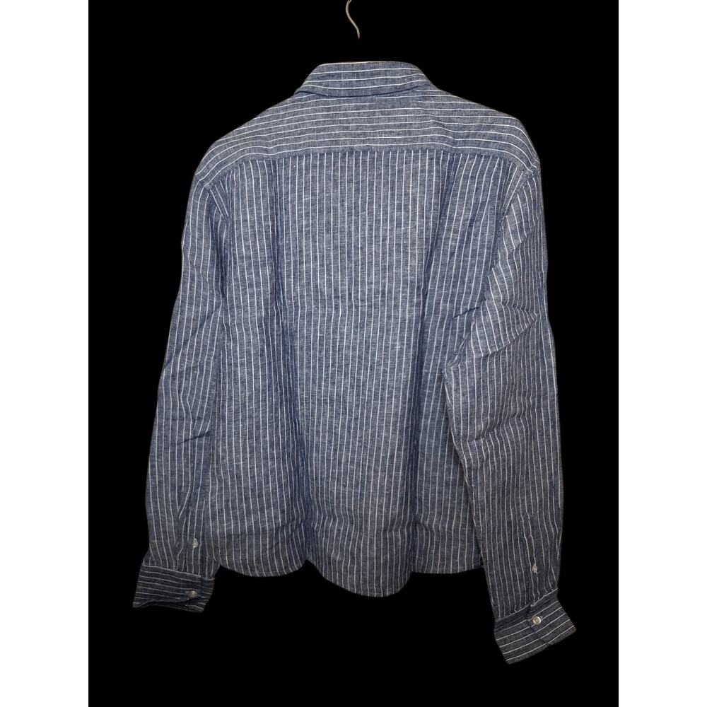 Quince Blue 100% euro linen chambray striped button up blouse women's Large NWT - Picture 3 of 9